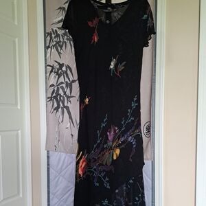 Lola P. Maxi Long black floral dress. M. Double Layer